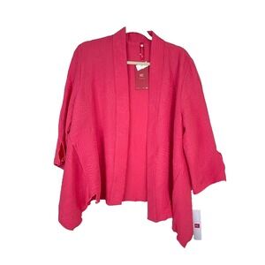 NEW IC By Connie K Open Front Textured Asymmetric‎ Jacket Pink Resortwear Large